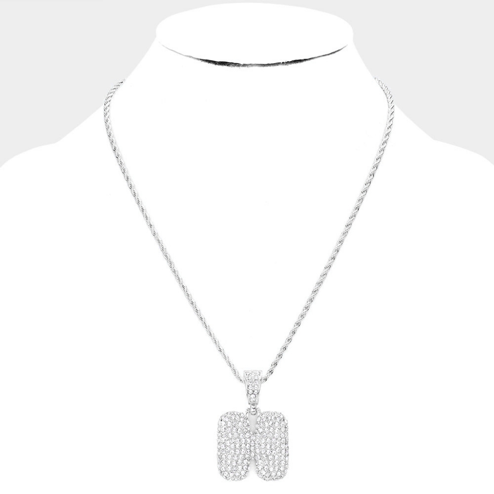 Silver Monogram "H" Crystal Initial Pendant Necklace